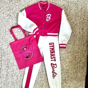 Custom made Barbie Pink and White Gymnast Costume Set